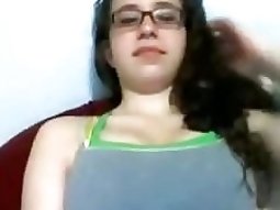 Cute nerdy girl with glasses rubs her hairy hole pussy on omegle